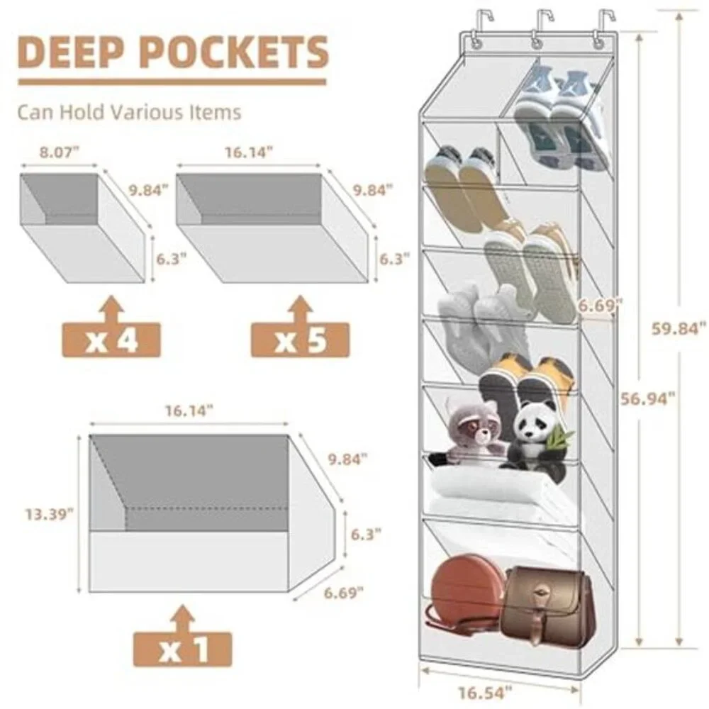 over door shoe organizer hanging closet storage rack deep pockets heavy duty